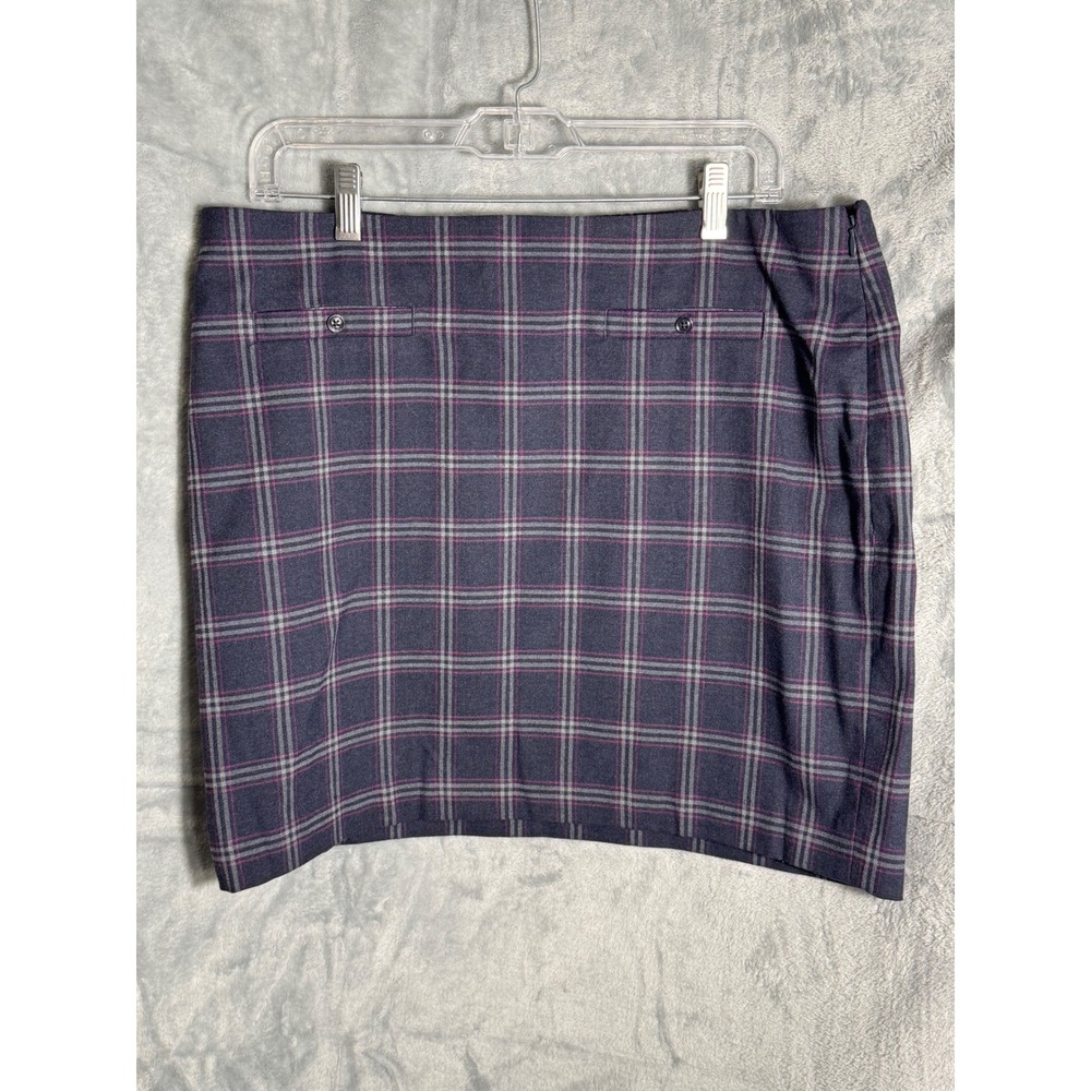 Banana Republic Women's Plaid Mini Skirt Size 14 Navy Purple Gray Classic Career